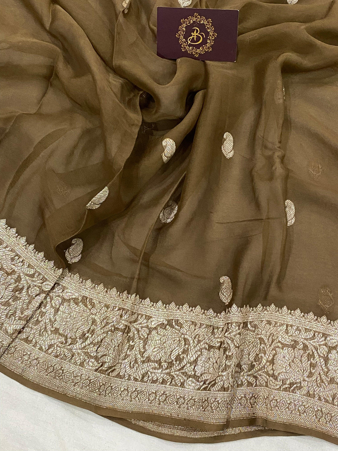 Tortila Brown Khaddi Chiffon Banarasi Handloom Saree