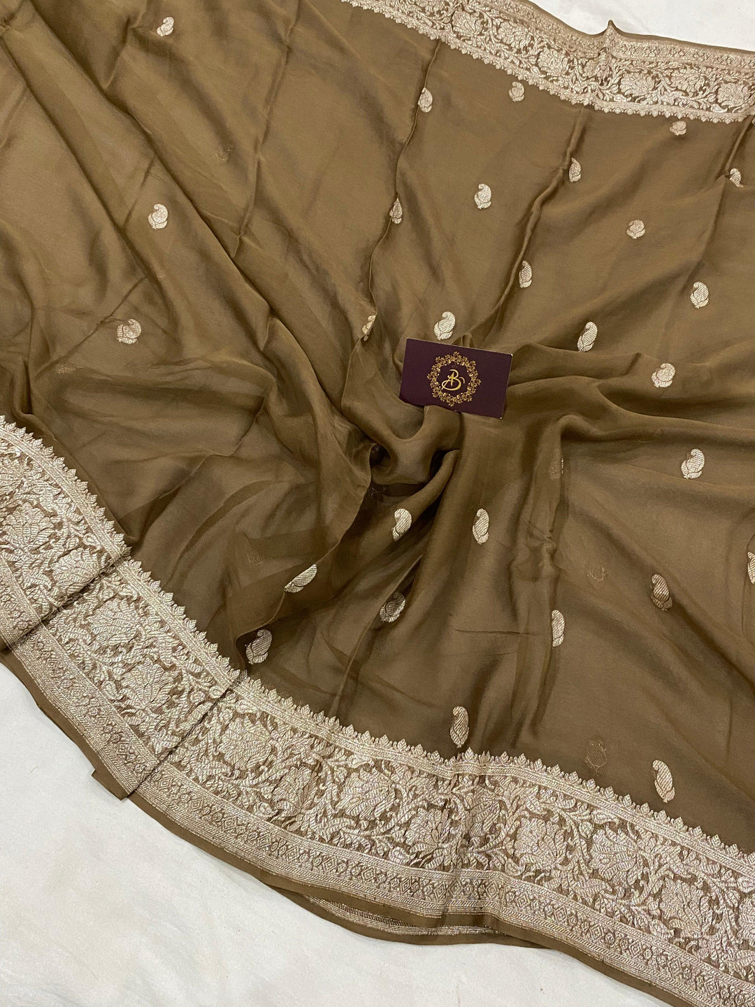 Tortila Brown Khaddi Chiffon Banarasi Handloom Saree