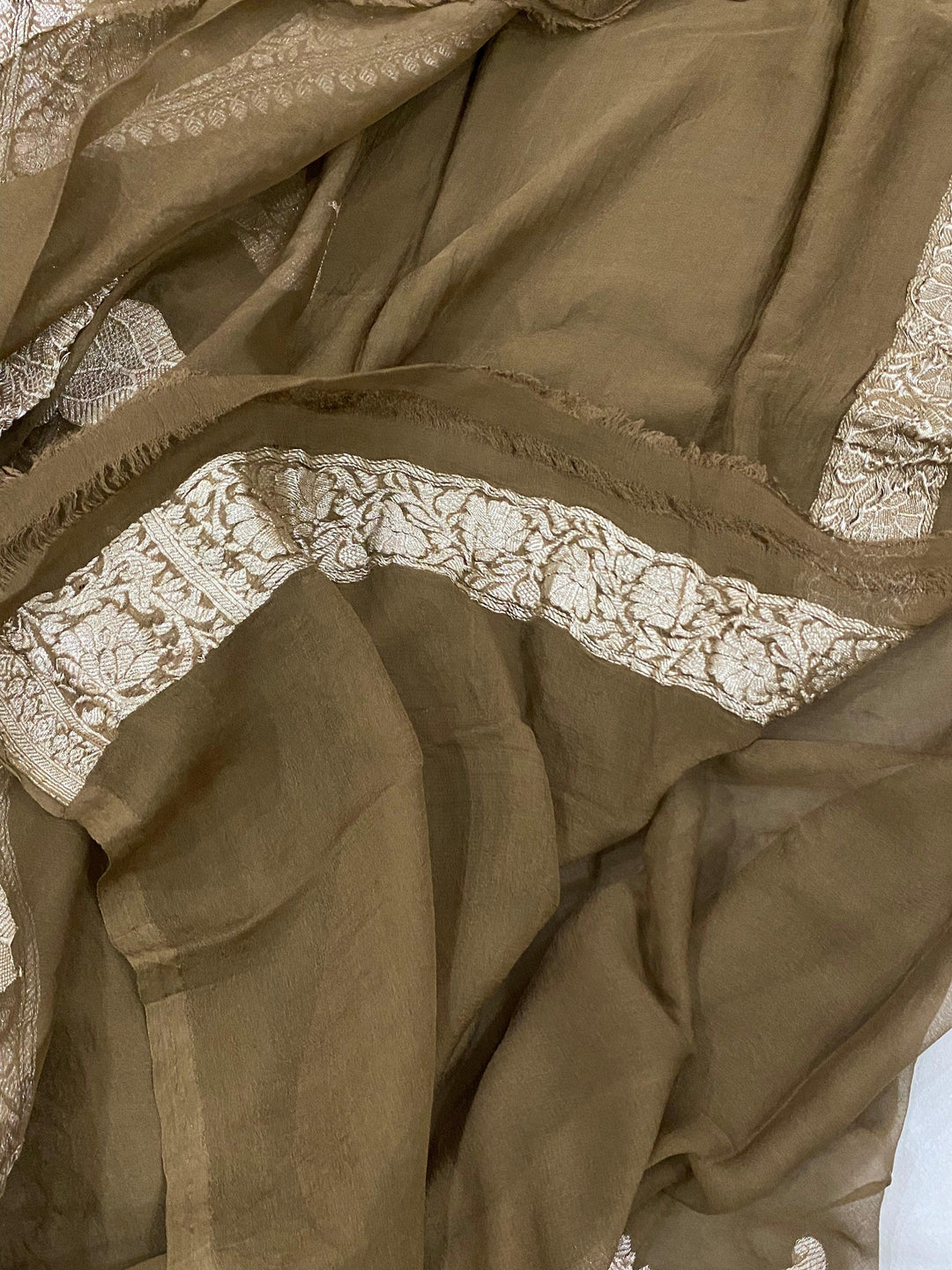 Tortila Brown Khaddi Chiffon Banarasi Handloom Saree