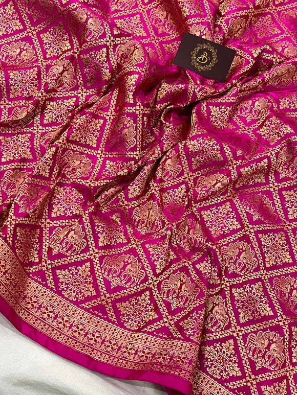 Pre Order :: Rani Pink Pure Banarasi Handloom Katan Satin Silk Saree