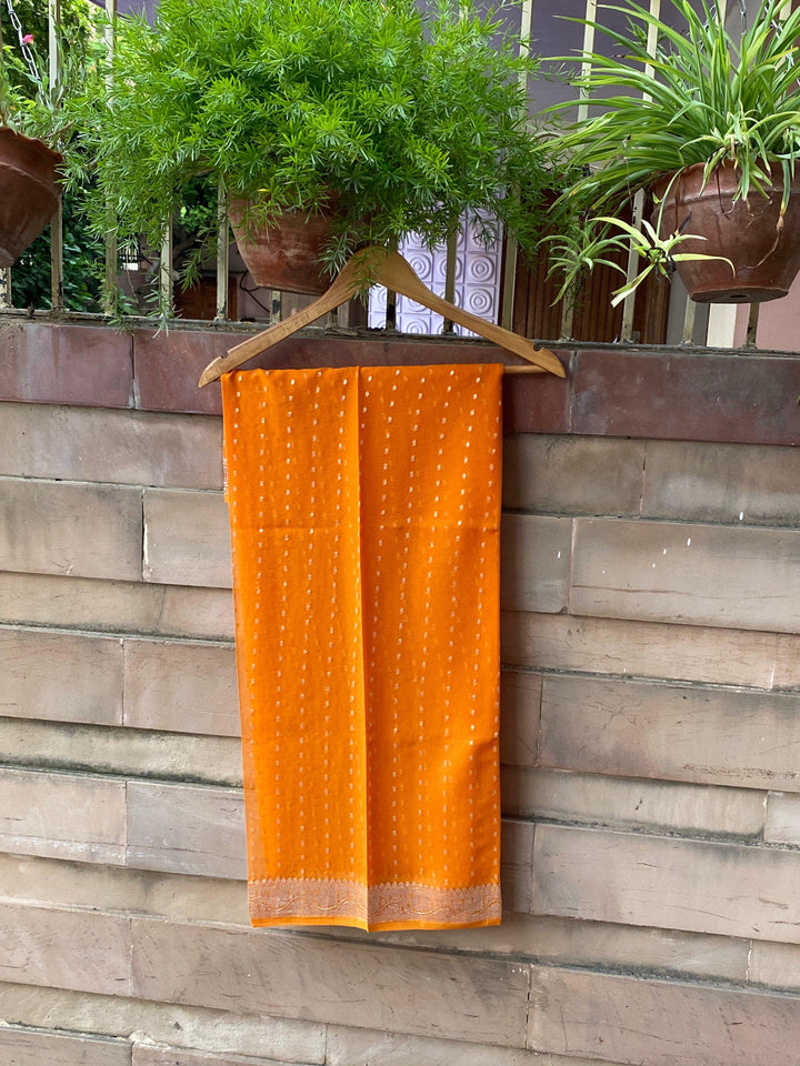 ORANGE BANARASI HANDLOOM KHADDI CHIFFON DUPATTA - Aura Benaras