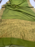 Mehendi Green Pure Banarasi Khaddi Georgette Saree - Aura Benaras