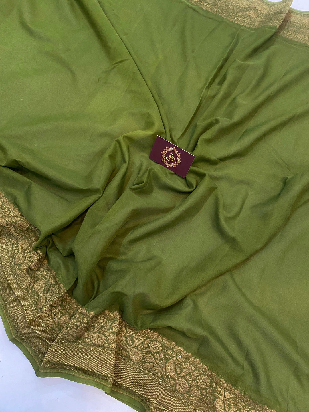 Mehendi Green Pure Banarasi Khaddi Georgette Saree - Aura Benaras