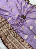 Lavender Sona Rupa Banarasi Handloom Katan Silk Saree - Aura Benaras