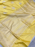 Lemon Yellow Kadwa Banarasi Handloom Pure Katan Silk Saree - Aura Benaras