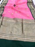 Baby Pink Banarasi Handloom Kora Silk Saree
