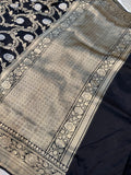 Black Kadwa Jaal Pure Banarasi Handloom Katan Silk Saree - Aura Benaras