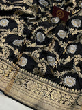 Black Kadwa Jaal Pure Banarasi Handloom Katan Silk Saree - Aura Benaras