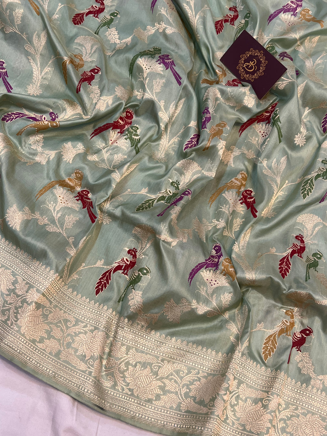 Pista Green Jaal Pure Banarasi Handloom Katan Silk Saree - Aura Benaras