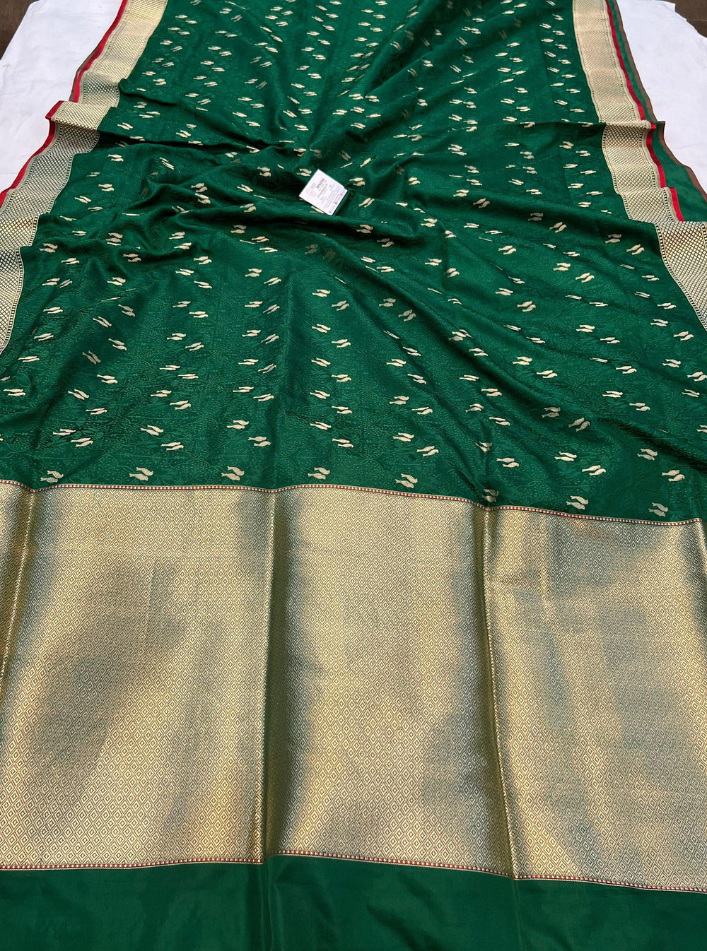 Bottle Green Pure Banarasi Handloom Katan Silk Saree - Aura Benaras