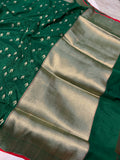 Bottle Green Pure Banarasi Handloom Katan Silk Saree - Aura Benaras