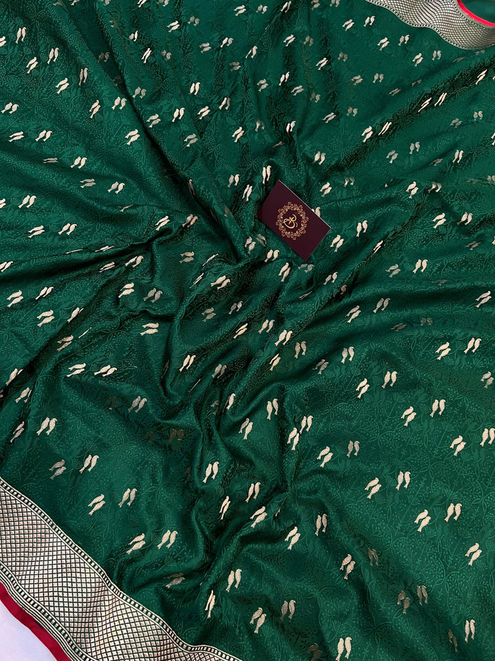 Bottle Green Pure Banarasi Handloom Katan Silk Saree - Aura Benaras
