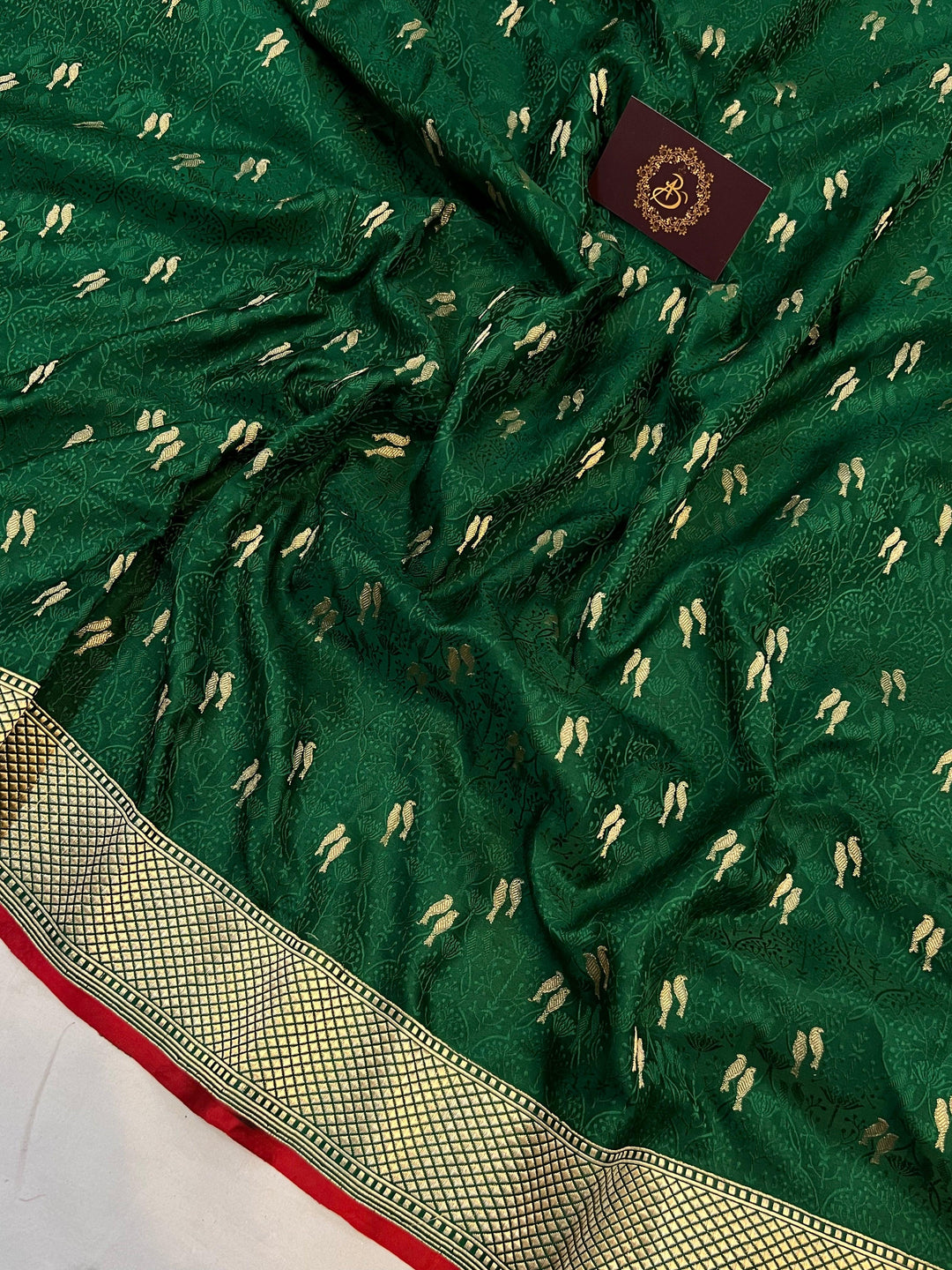 Bottle Green Pure Banarasi Handloom Katan Silk Saree - Aura Benaras