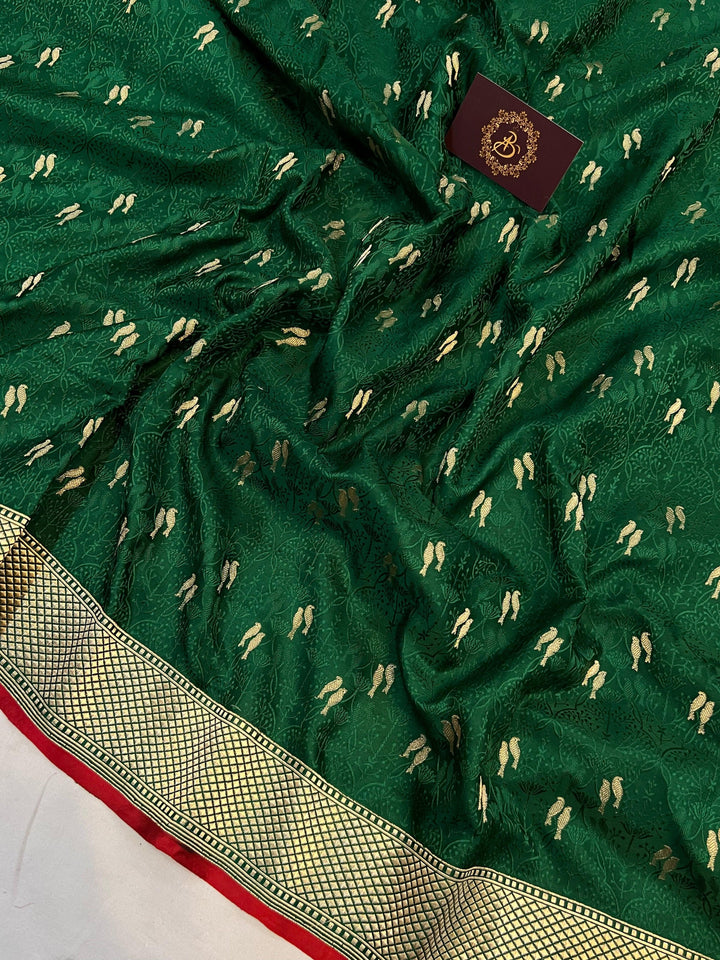 Bottle Green Pure Banarasi Handloom Katan Silk Saree - Aura Benaras