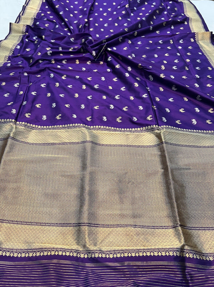 Purple Pure Banarasi Handloom Katan Silk Saree - Aura Benaras