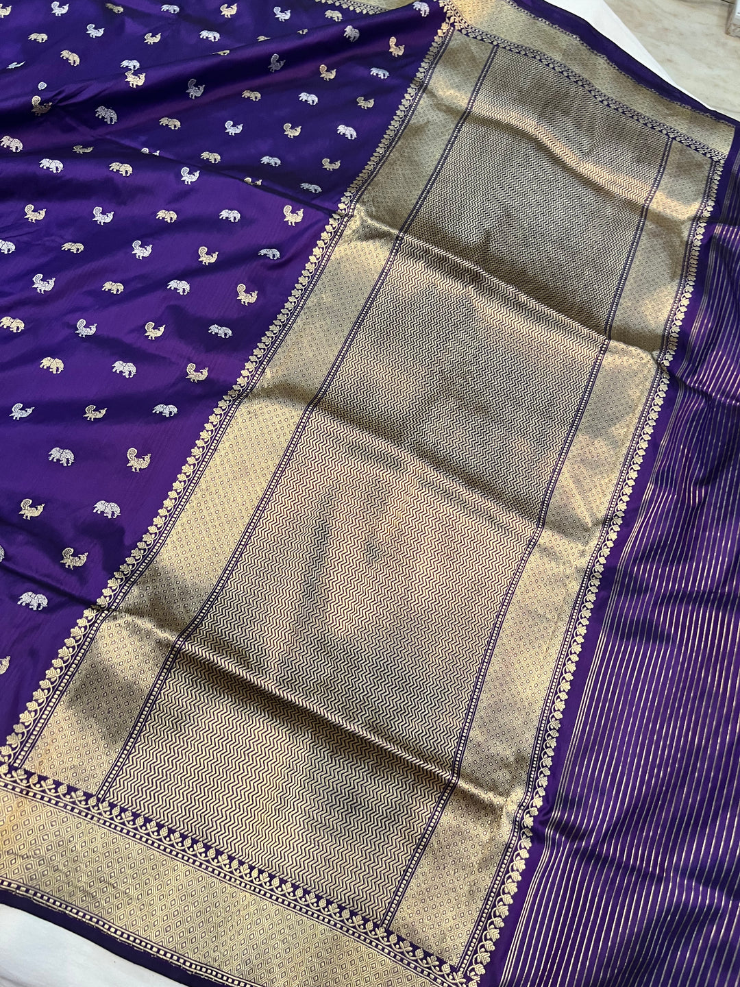 Purple Pure Banarasi Handloom Katan Silk Saree - Aura Benaras