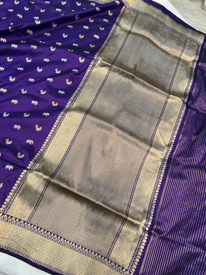 Purple Pure Banarasi Handloom Katan Silk Saree - Aura Benaras
