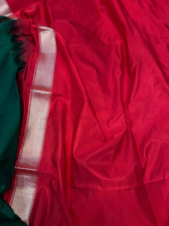 Bottle Green Pure Banarasi Handloom Katan Silk Saree - Aura Benaras