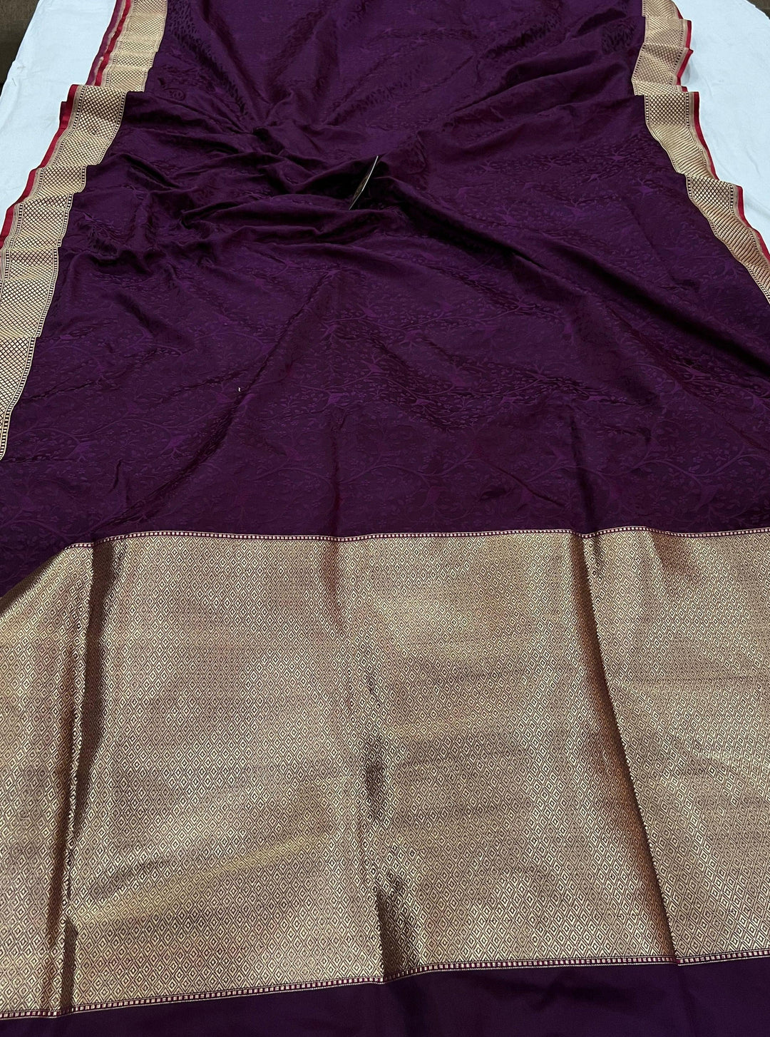 Wine Pure Banarasi Handloom Katan Silk Saree - Aura Benaras