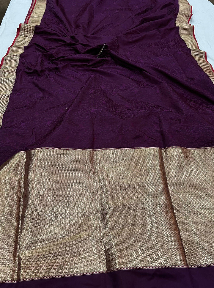 Wine Pure Banarasi Handloom Katan Silk Saree - Aura Benaras