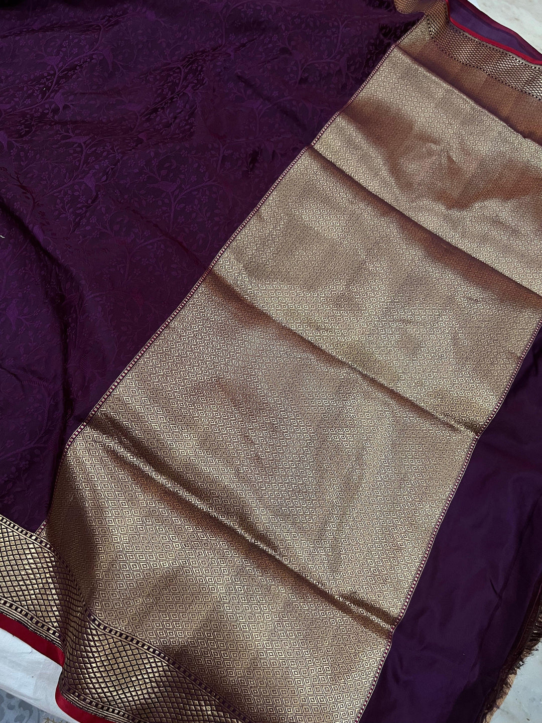 Wine Pure Banarasi Handloom Katan Silk Saree - Aura Benaras