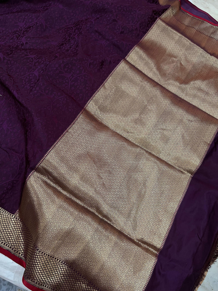 Wine Pure Banarasi Handloom Katan Silk Saree - Aura Benaras