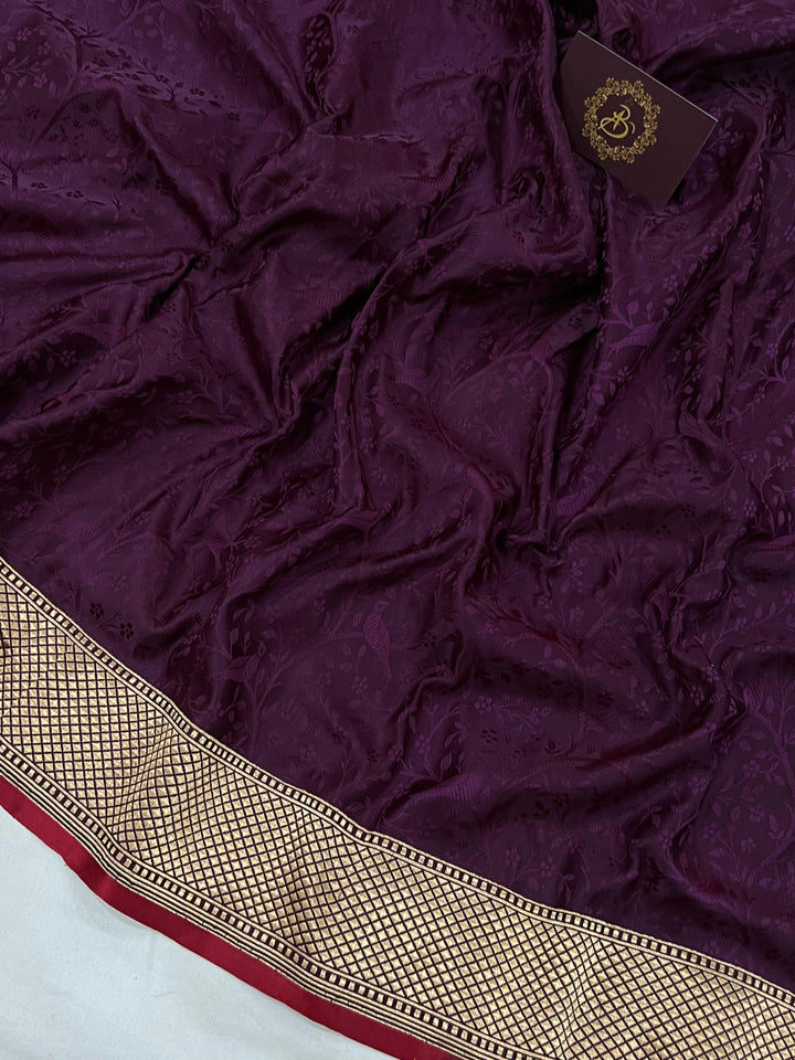 Wine Pure Banarasi Handloom Katan Silk Saree - Aura Benaras