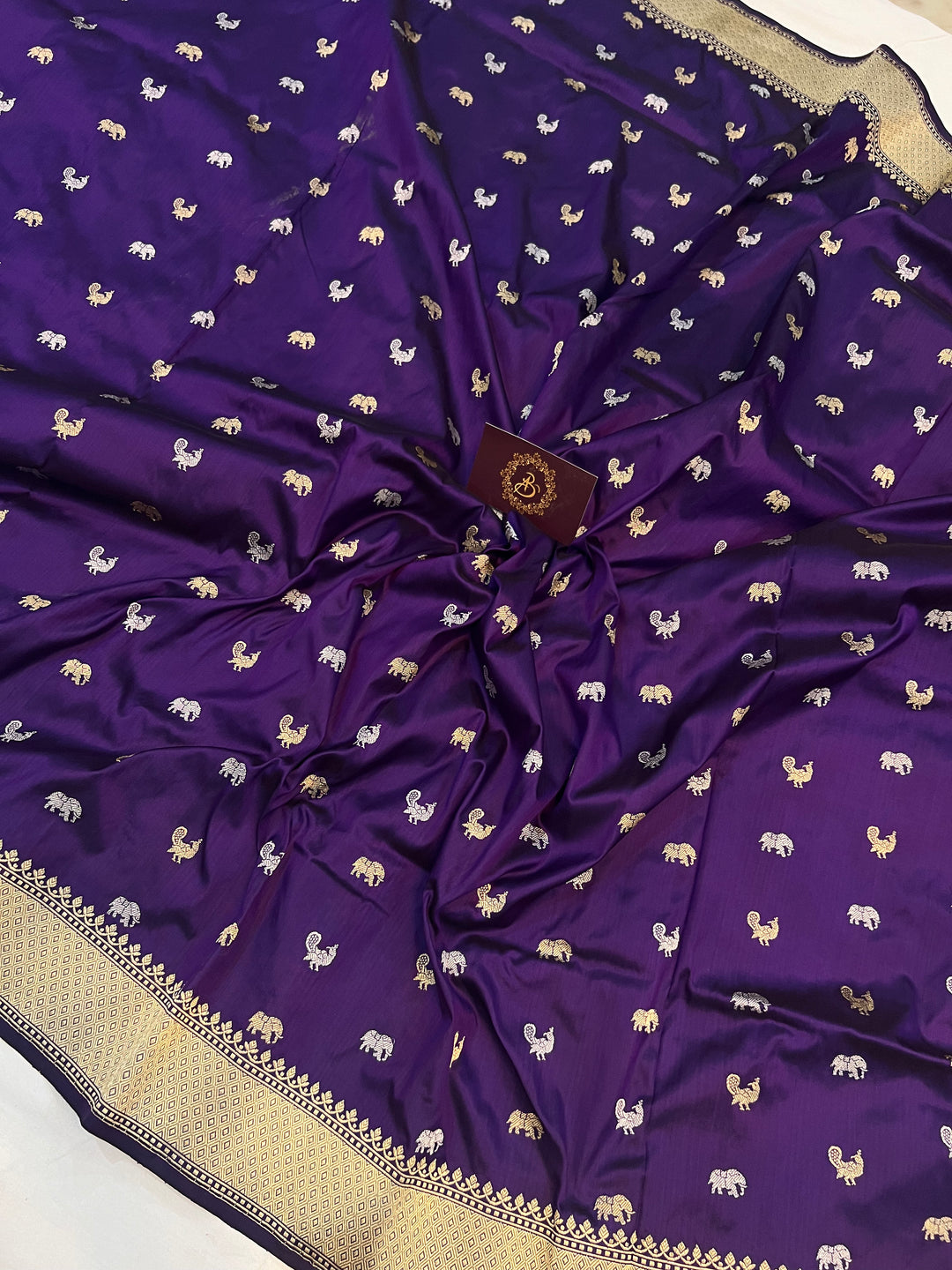Purple Pure Banarasi Handloom Katan Silk Saree - Aura Benaras