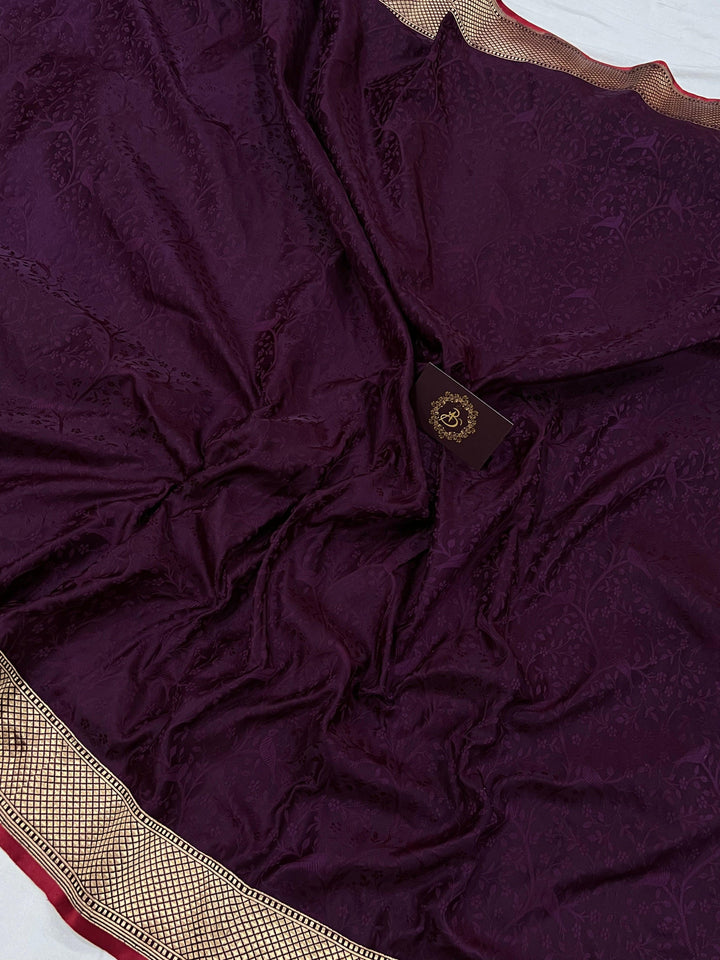 Wine Pure Banarasi Handloom Katan Silk Saree - Aura Benaras