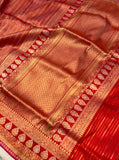 Red Handloom Tanchui Katan Silk Saree - Aura Benaras