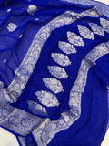 Royal Blue Khaddi Chiffon Banarasi Handloom Saree - Aura Benaras