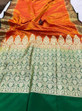 Orange Banarasi Handloom Soft Silk Saree