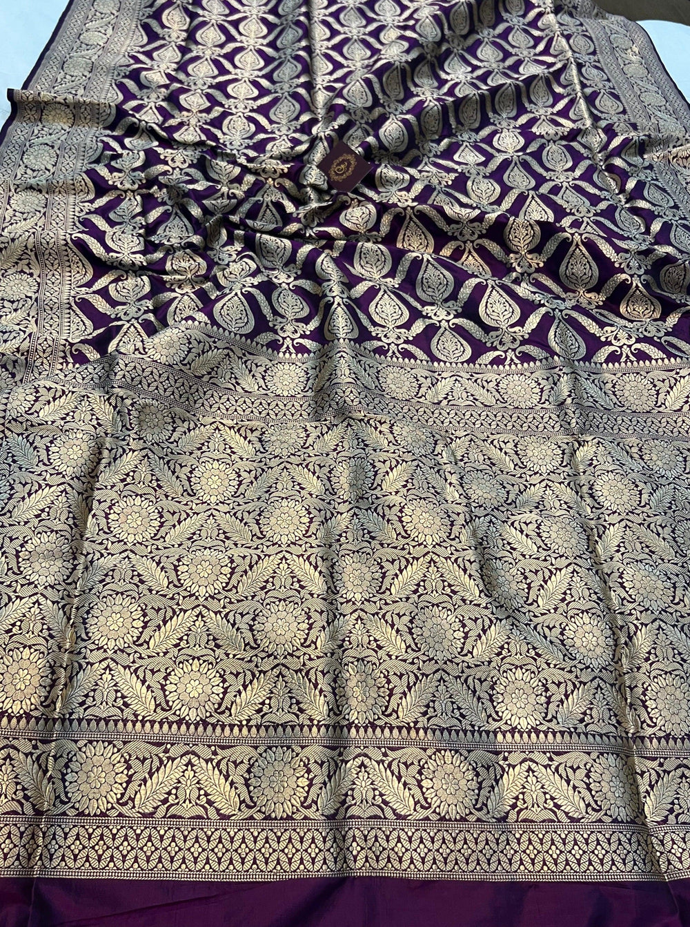 Wine Pure Banarasi Handloom Katan Silk Saree - Aura Benaras