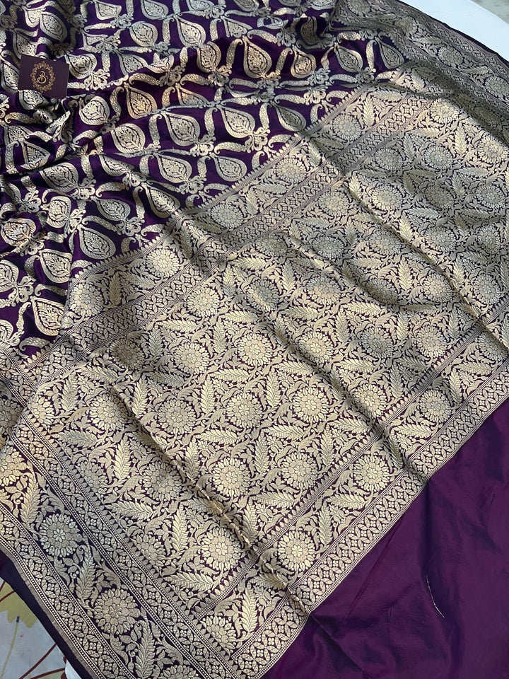 Wine Pure Banarasi Handloom Katan Silk Saree - Aura Benaras