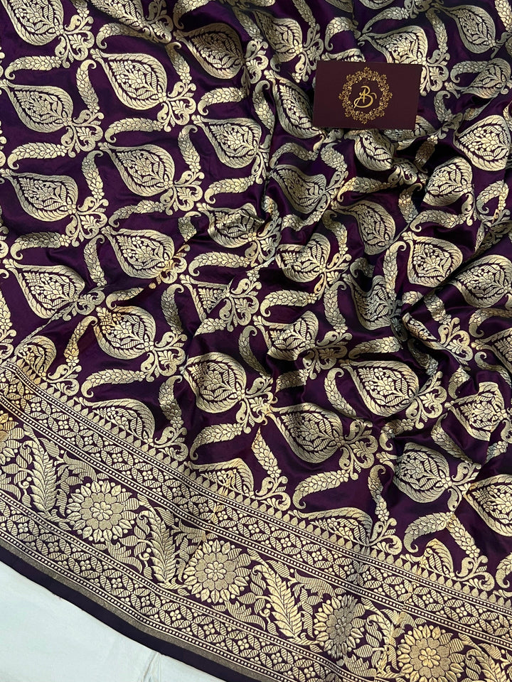 Wine Pure Banarasi Handloom Katan Silk Saree - Aura Benaras