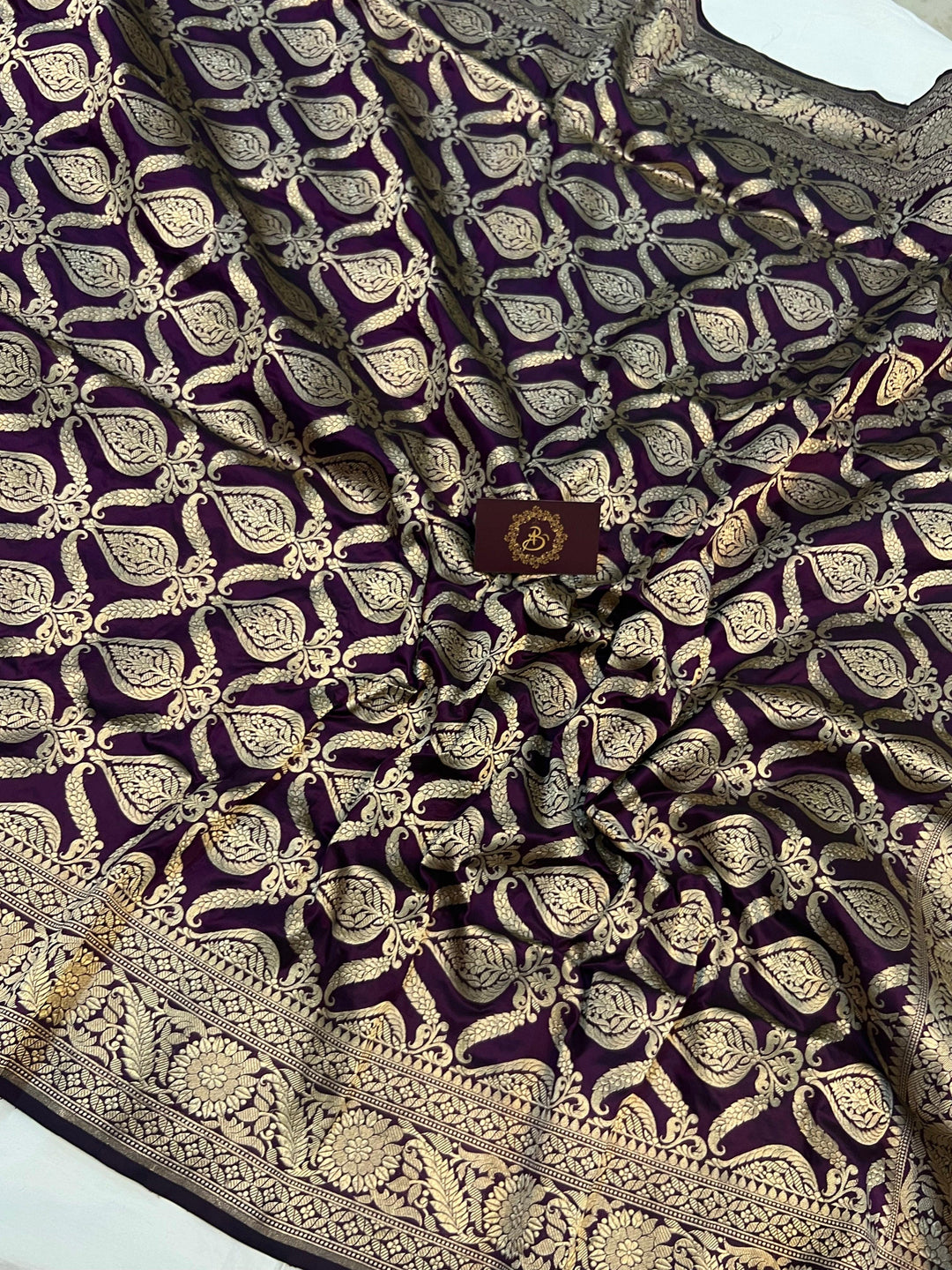 Wine Pure Banarasi Handloom Katan Silk Saree - Aura Benaras