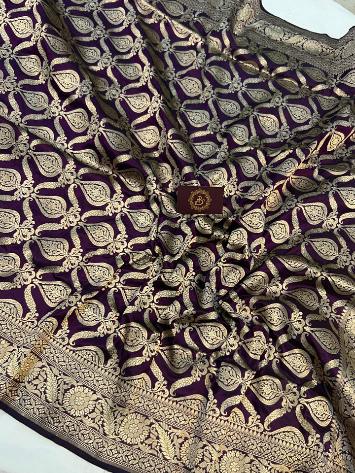 Wine Pure Banarasi Handloom Katan Silk Saree - Aura Benaras