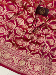 Rani Pink Pure Banarasi Handloom Katan Silk Saree - Aura Benaras