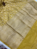 English Yellow Pure Banarasi Handloom Katan Silk Saree - Aura Benaras
