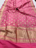 Light Pink Pure Banarasi Handloom Katan Silk Saree - Aura Benaras