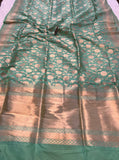 Pastel Sea Green Pure Banarasi Handloom Katan Silk Saree - Aura Benaras