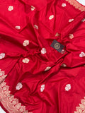 Red Banarasi Handloom Katan Silk Saree - Aura Benaras
