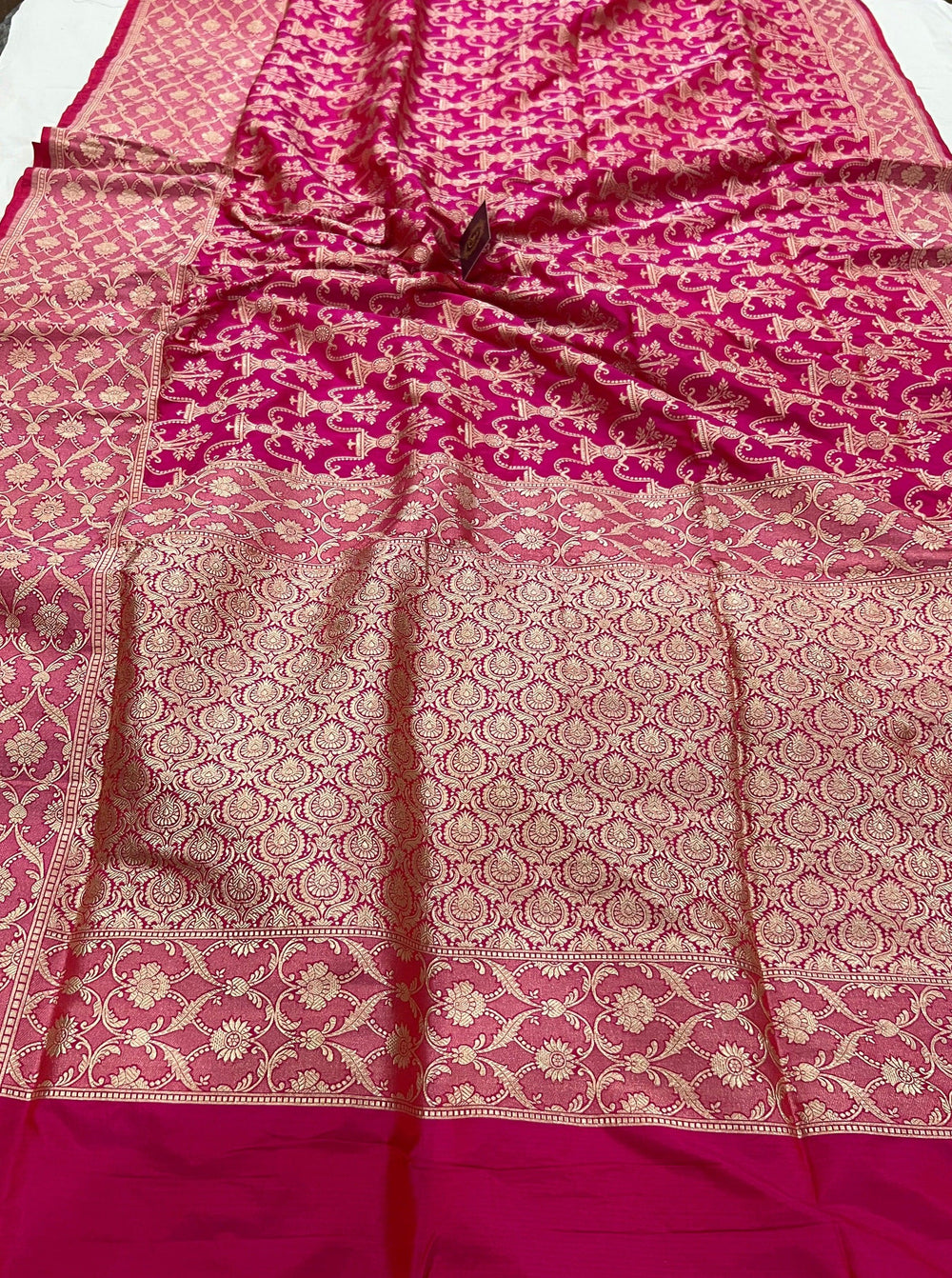 Rani Pink Pure Banarasi Handloom Katan Silk Saree - Aura Benaras