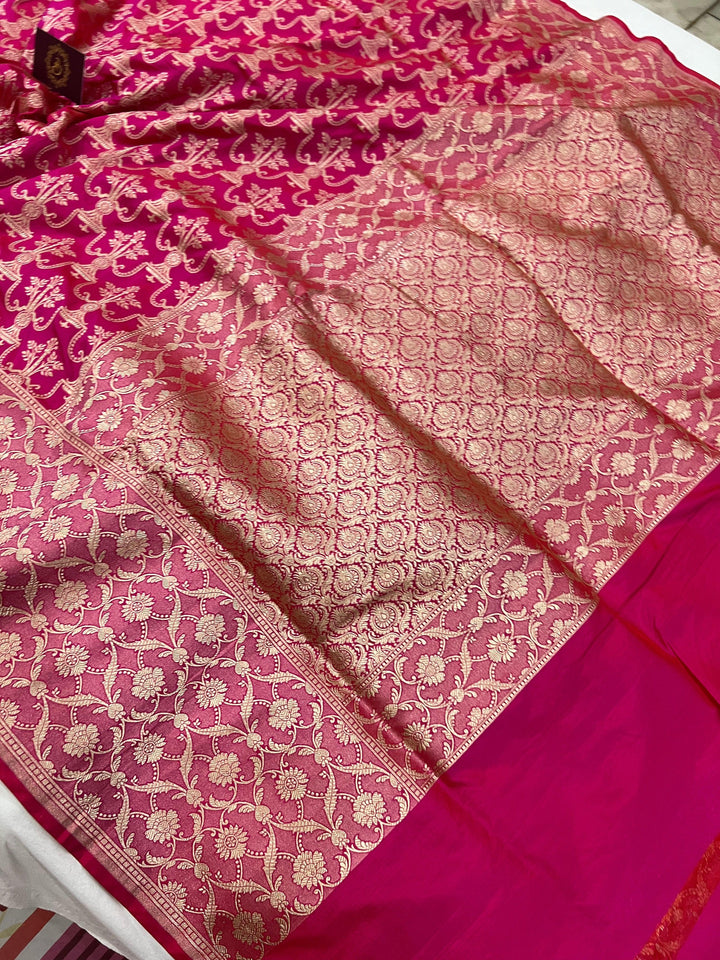 Rani Pink Pure Banarasi Handloom Katan Silk Saree - Aura Benaras