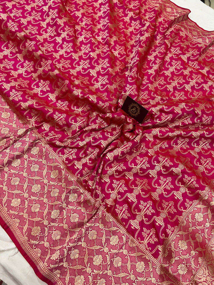 Rani Pink Pure Banarasi Handloom Katan Silk Saree - Aura Benaras