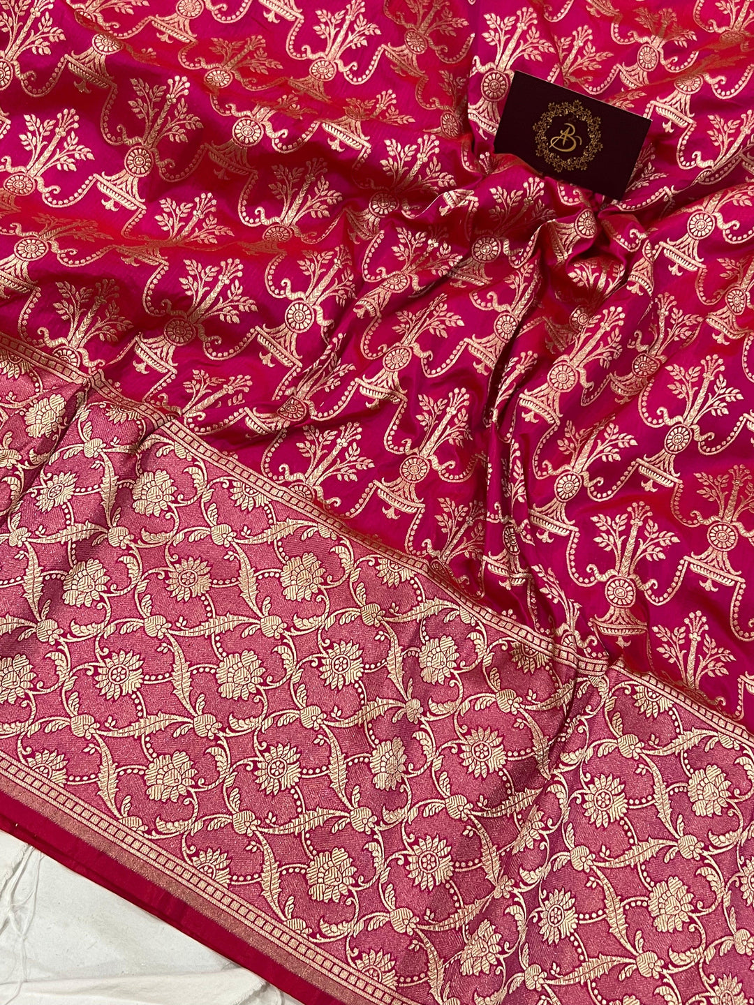 Rani Pink Pure Banarasi Handloom Katan Silk Saree - Aura Benaras