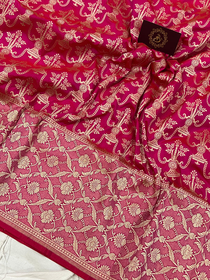 Rani Pink Pure Banarasi Handloom Katan Silk Saree - Aura Benaras