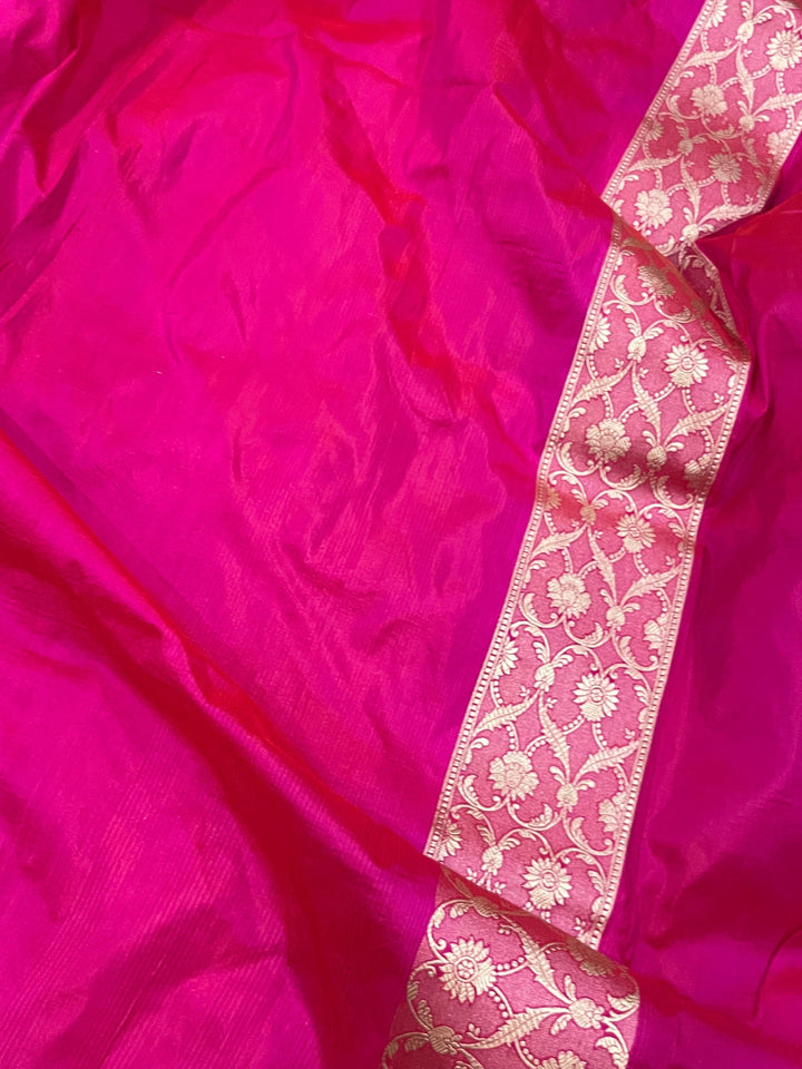 Rani Pink Pure Banarasi Handloom Katan Silk Saree - Aura Benaras