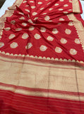 Red Meena Buta Pure Banarasi Handlloom Katan Silk Saree - Aura Benaras