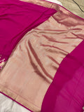 Hot Pink Banarasi Handloom Khaddi Georgette Saree - Aura Benaras